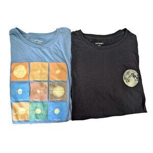 Lot Of 2 Old Navy T Shirt Men L Space Graphic Moon & Planet Crew Neck Bl…